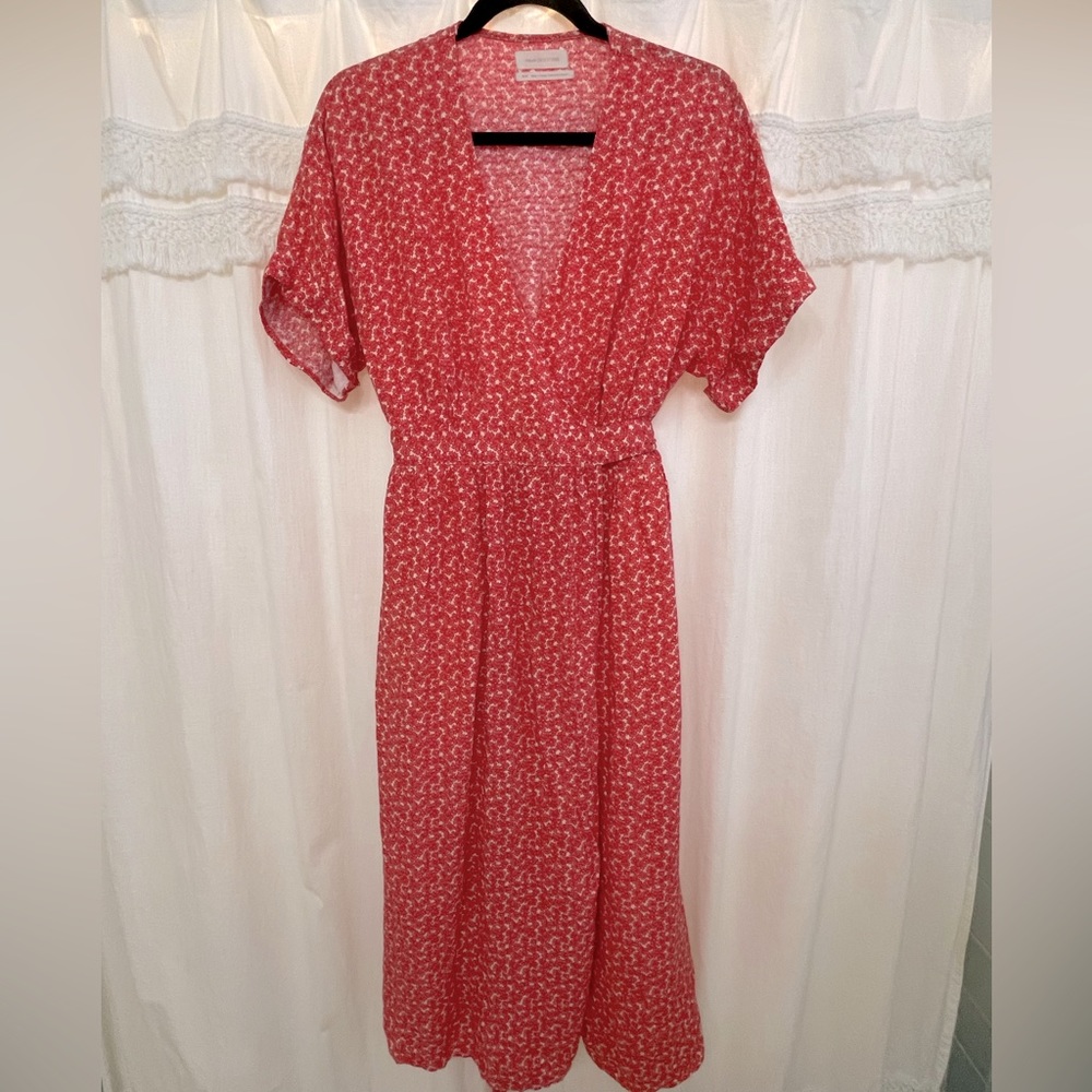 Floral Print Midi Sun Dress - Urban Outfitters - Size Medium - Bow Tie Waiste